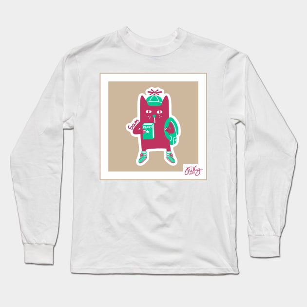 Student Cat Long Sleeve T-Shirt by Karla-Kiky